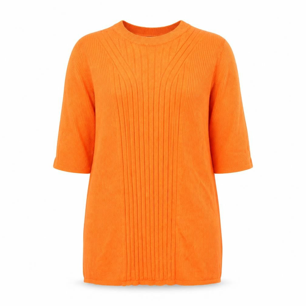 Marks & Spencer Womens Orange Scoop Neck Viscose Pullover Jumper Size L - Ribbed