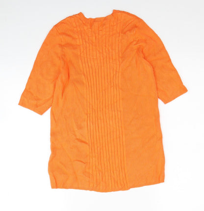 Marks & Spencer Womens Orange Scoop Neck Viscose Pullover Jumper Size L - Ribbed
