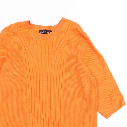 Marks & Spencer Womens Orange Scoop Neck Viscose Pullover Jumper Size L - Ribbed