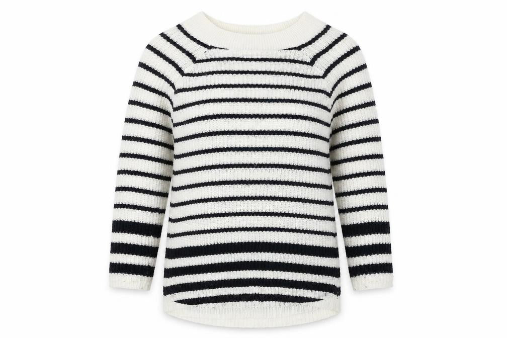 TU Womens White Boat Neck Striped Acrylic Pullover Jumper Size 14