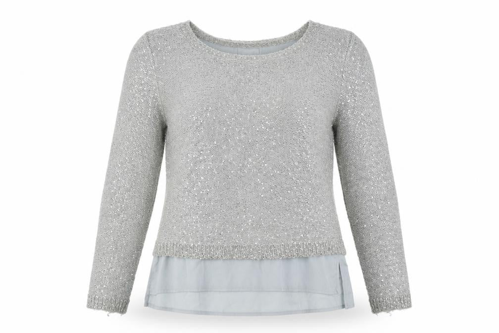 Yumi Womens Grey Scoop Neck Polyester Pullover Jumper Size S - Chiffon Hem