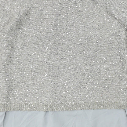 Yumi Womens Grey Scoop Neck Polyester Pullover Jumper Size S - Chiffon Hem