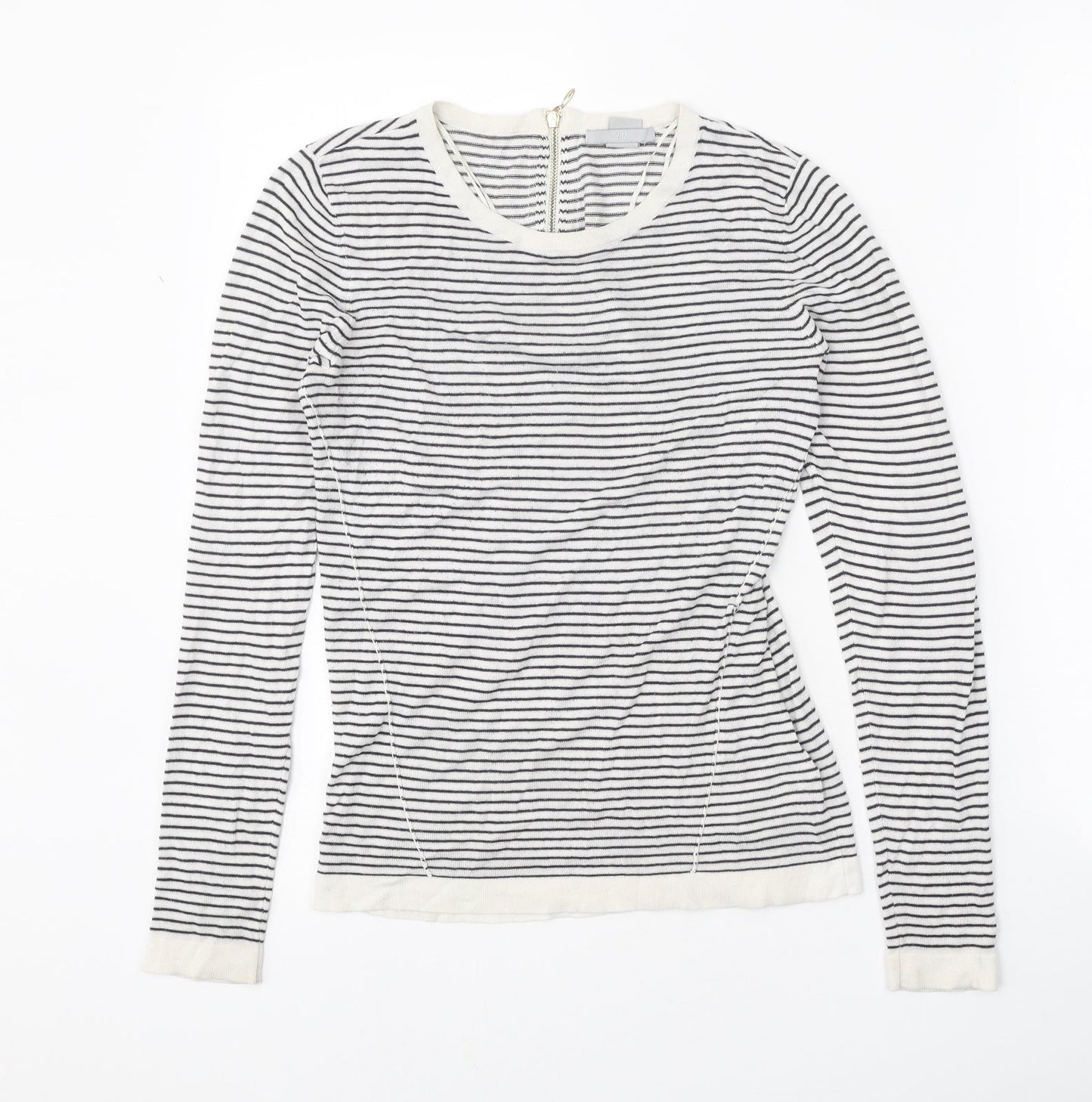 H&M Womens White Scoop Neck Striped Viscose Pullover Jumper Size S