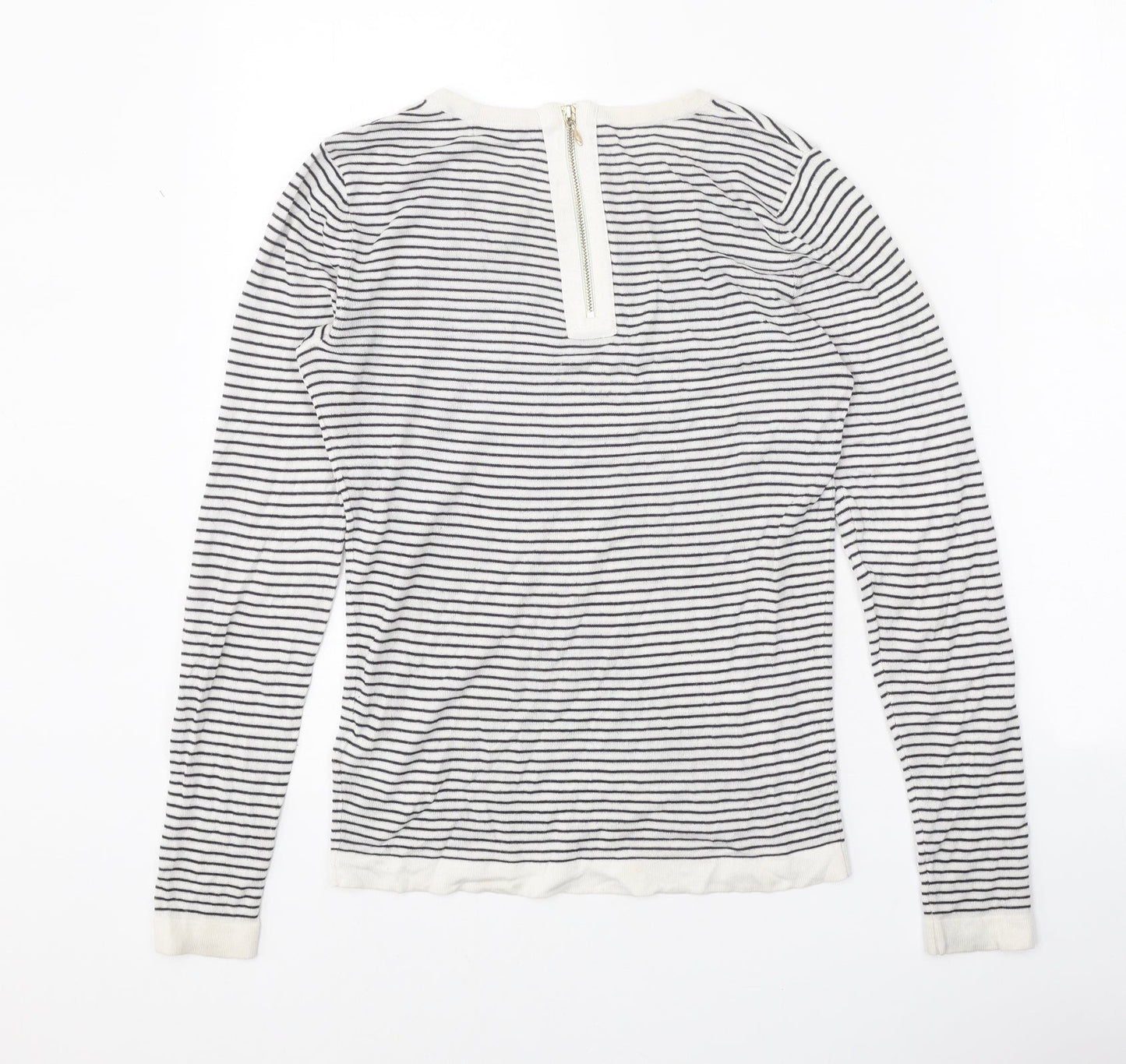 H&M Womens White Scoop Neck Striped Viscose Pullover Jumper Size S