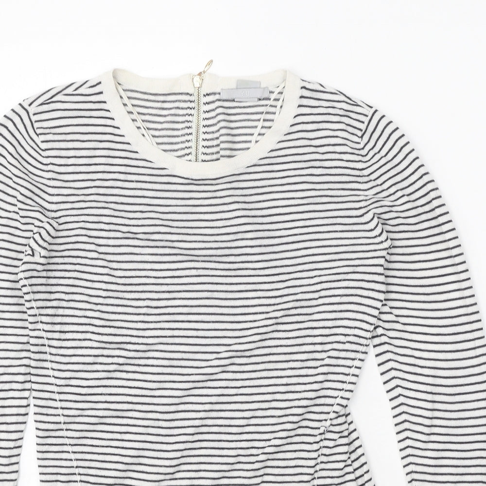 H&M Womens White Scoop Neck Striped Viscose Pullover Jumper Size S