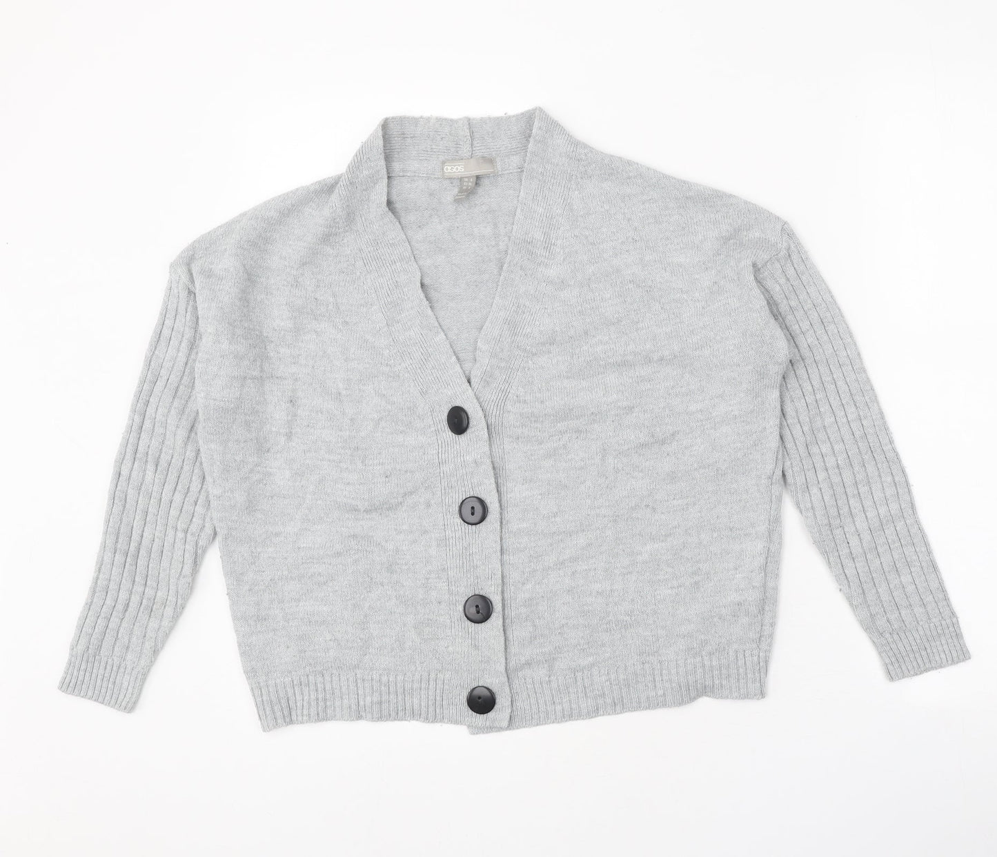 ASOS Womens Grey V-Neck Acrylic Cardigan Jumper Size 8