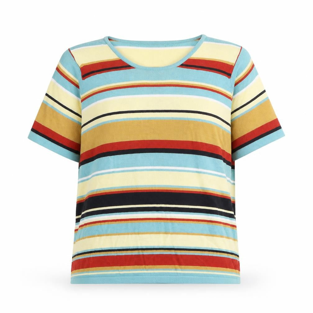 Ann Harvey Womens Multicoloured Scoop Neck Striped Acrylic Pullover Jumper Size 18