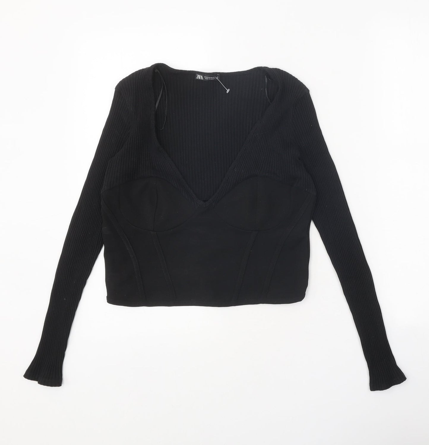 Zara Womens Black Polyester Basic Tank Size M V-Neck