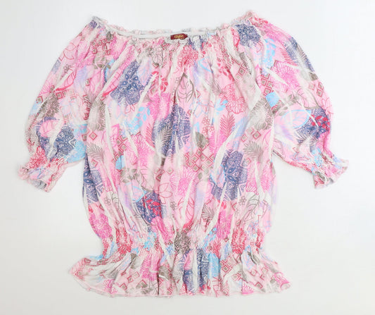 Buffalo Womens Pink Geometric Viscose Basic Blouse Size 14 Off the Shoulder