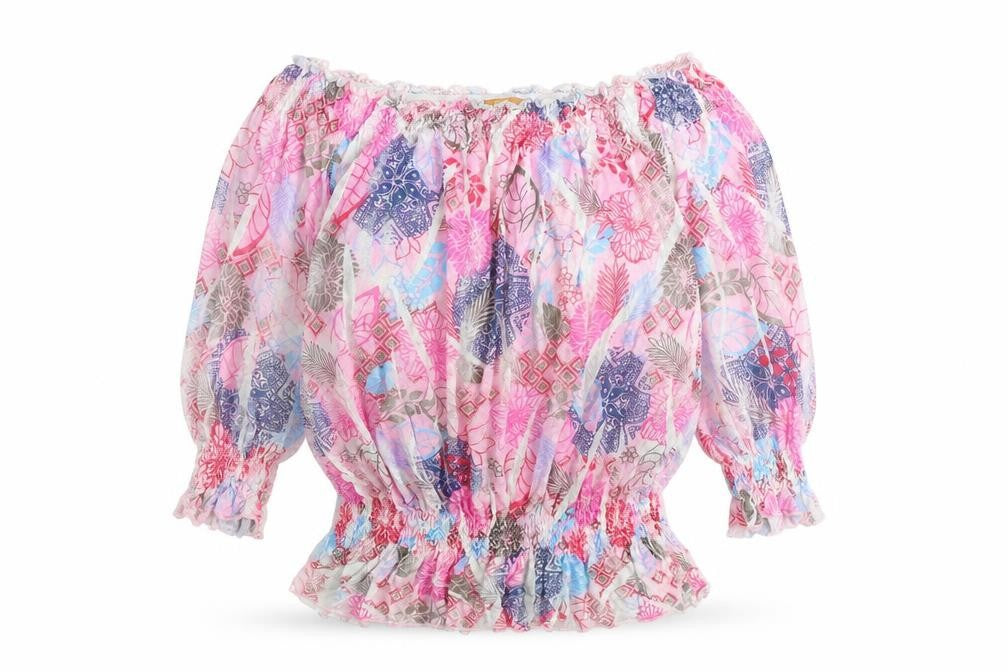 Buffalo Womens Pink Geometric Viscose Basic Blouse Size 14 Off the Shoulder
