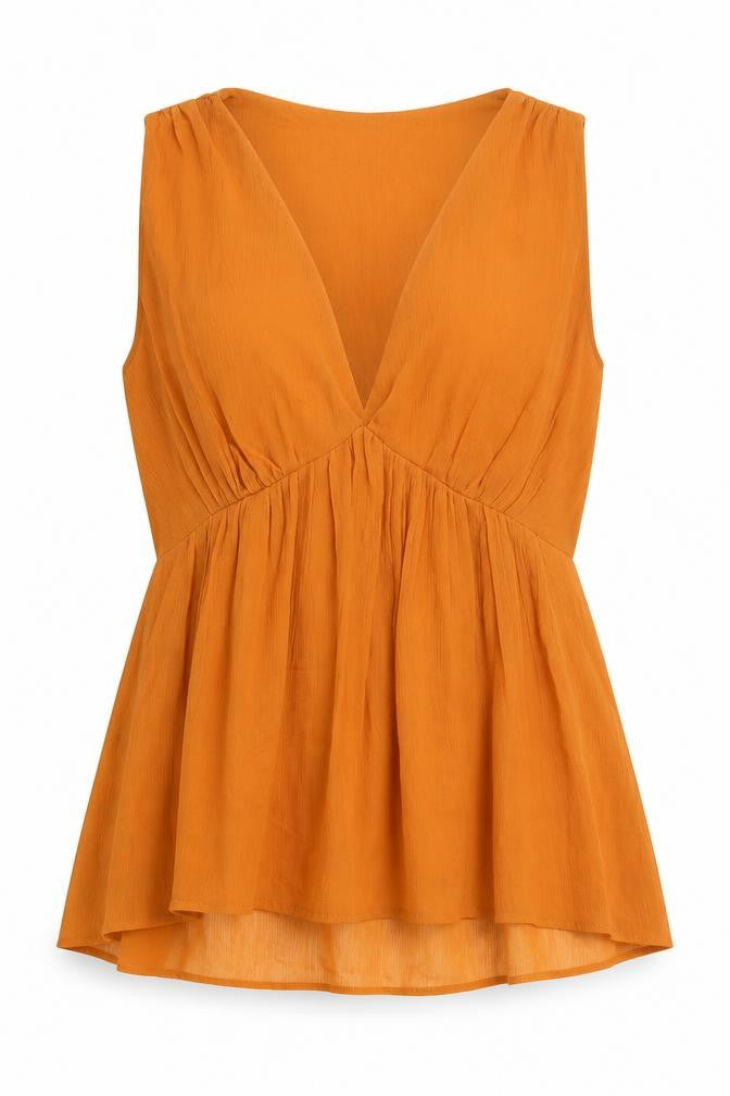 H&M Womens Orange Polyester Basic Blouse Size 4 V-Neck - Smock