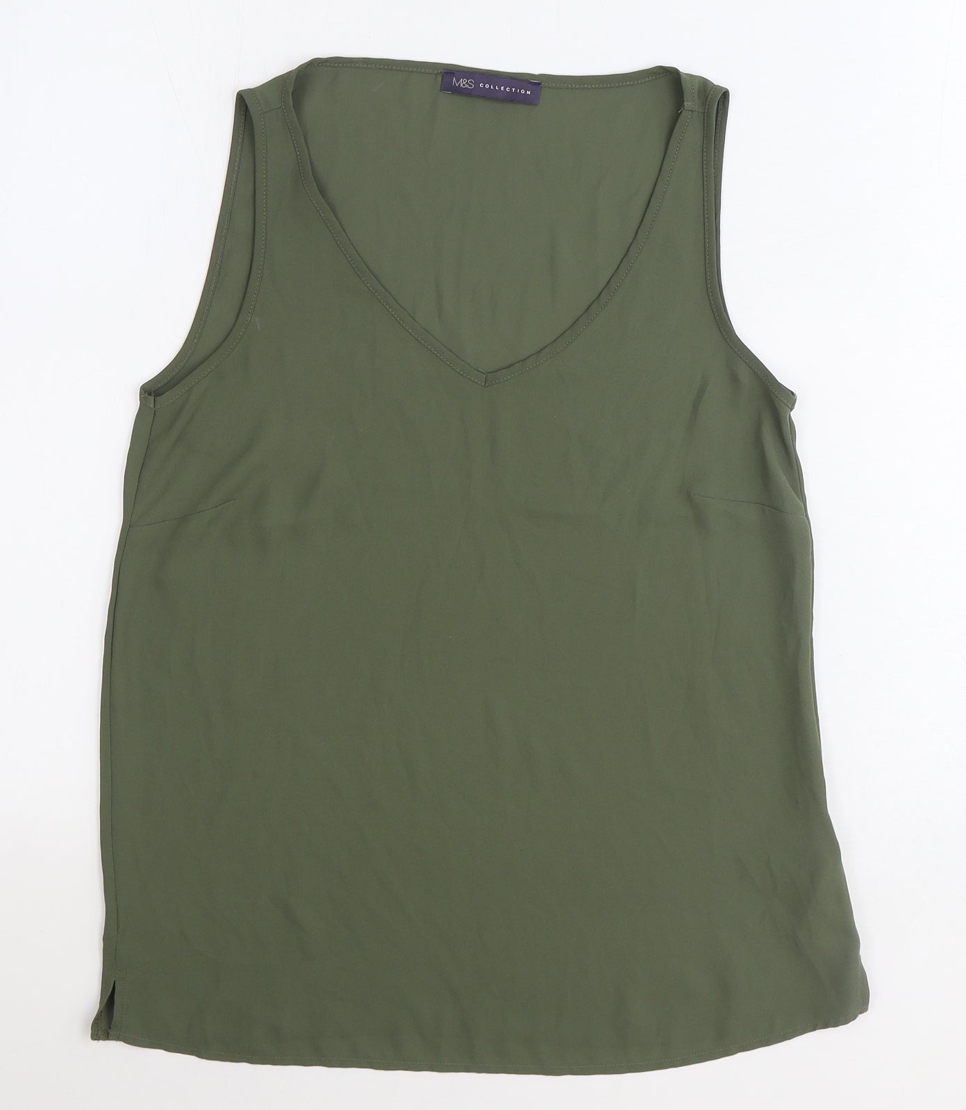 Marks and Spencer Womens Green Polyester Basic Tank Size 8 V-Neck