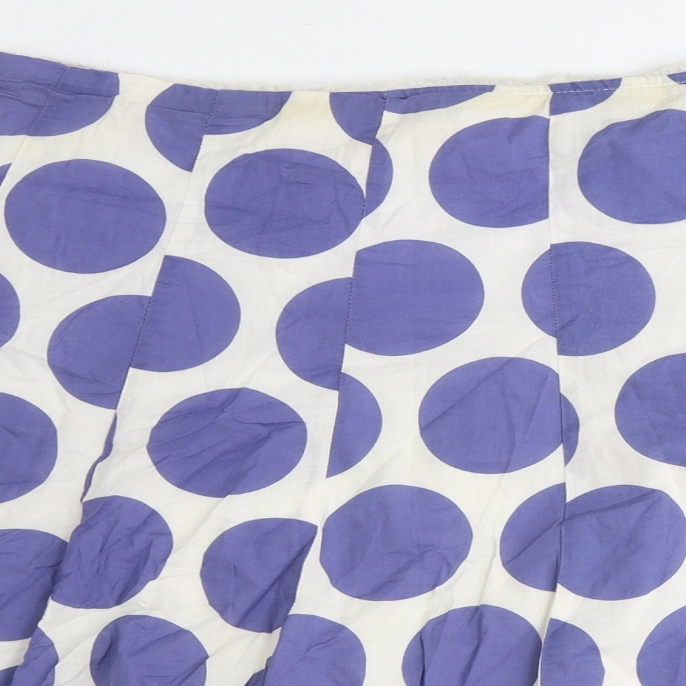 Preworn Womens Blue Polka Dot Cotton Skater Skirt Size 8 Zip