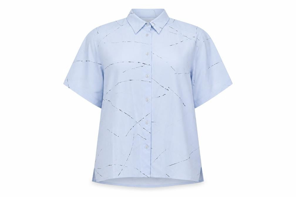 La Kerko Womens Blue Geometric Polyester Basic Button-Up Size 12 Collared