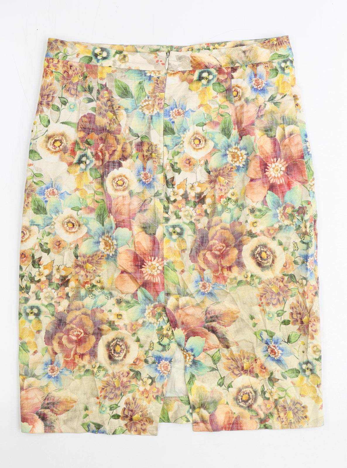 Zara Womens Multicoloured Floral Cotton Straight & Pencil Skirt Size S Zip