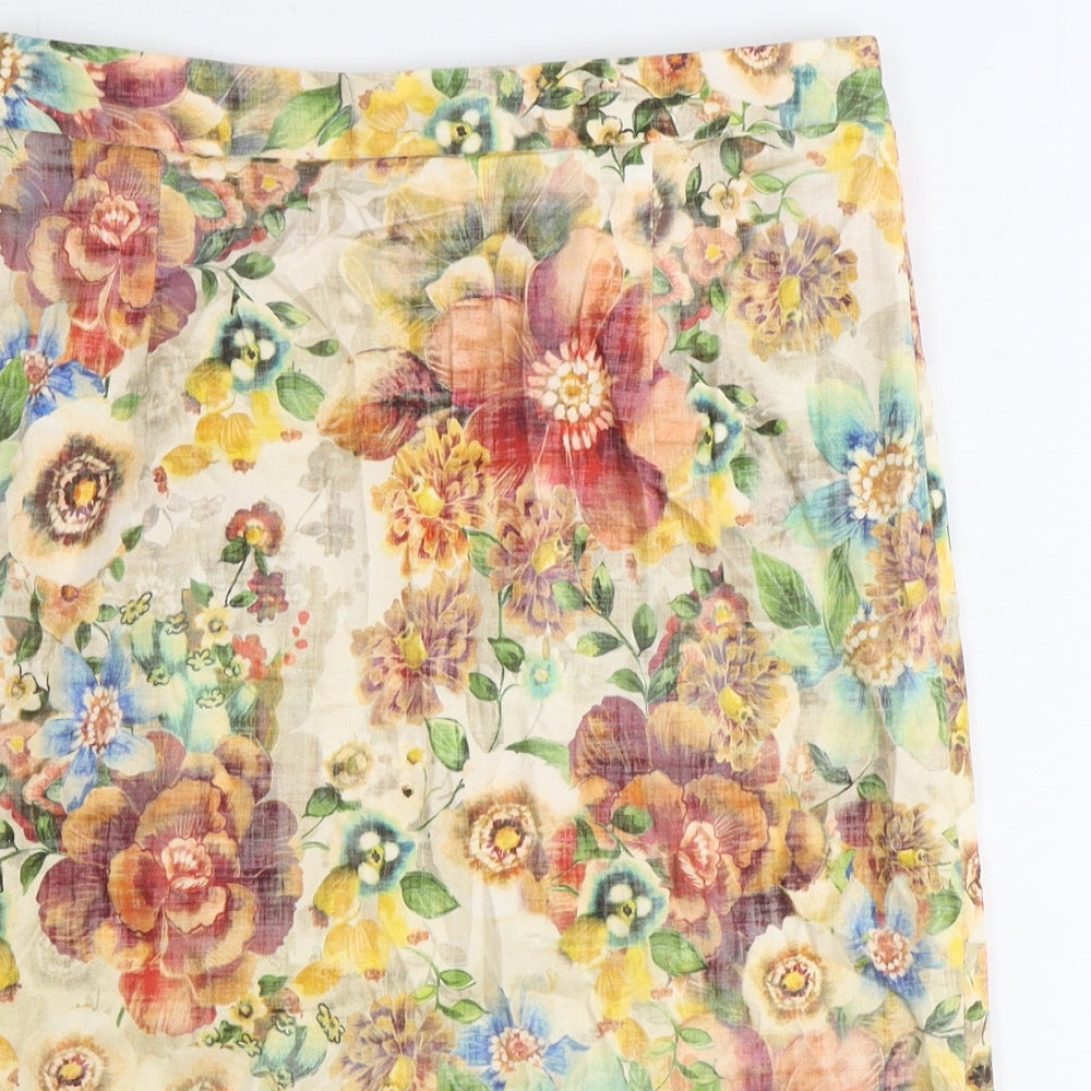 Zara Womens Multicoloured Floral Cotton Straight & Pencil Skirt Size S Zip