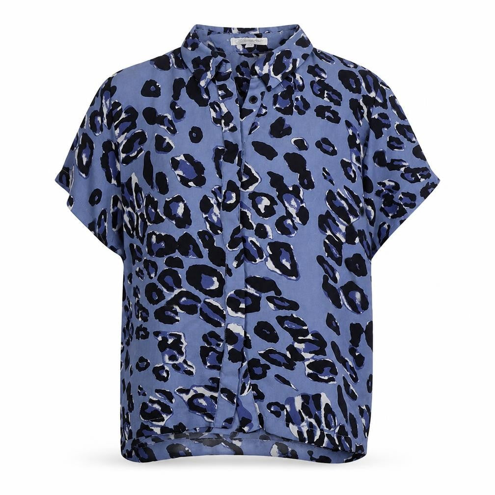 Glamorous Womens Blue Animal Print Polyester Basic Button-Up Size S Collared - Leopard Pattern