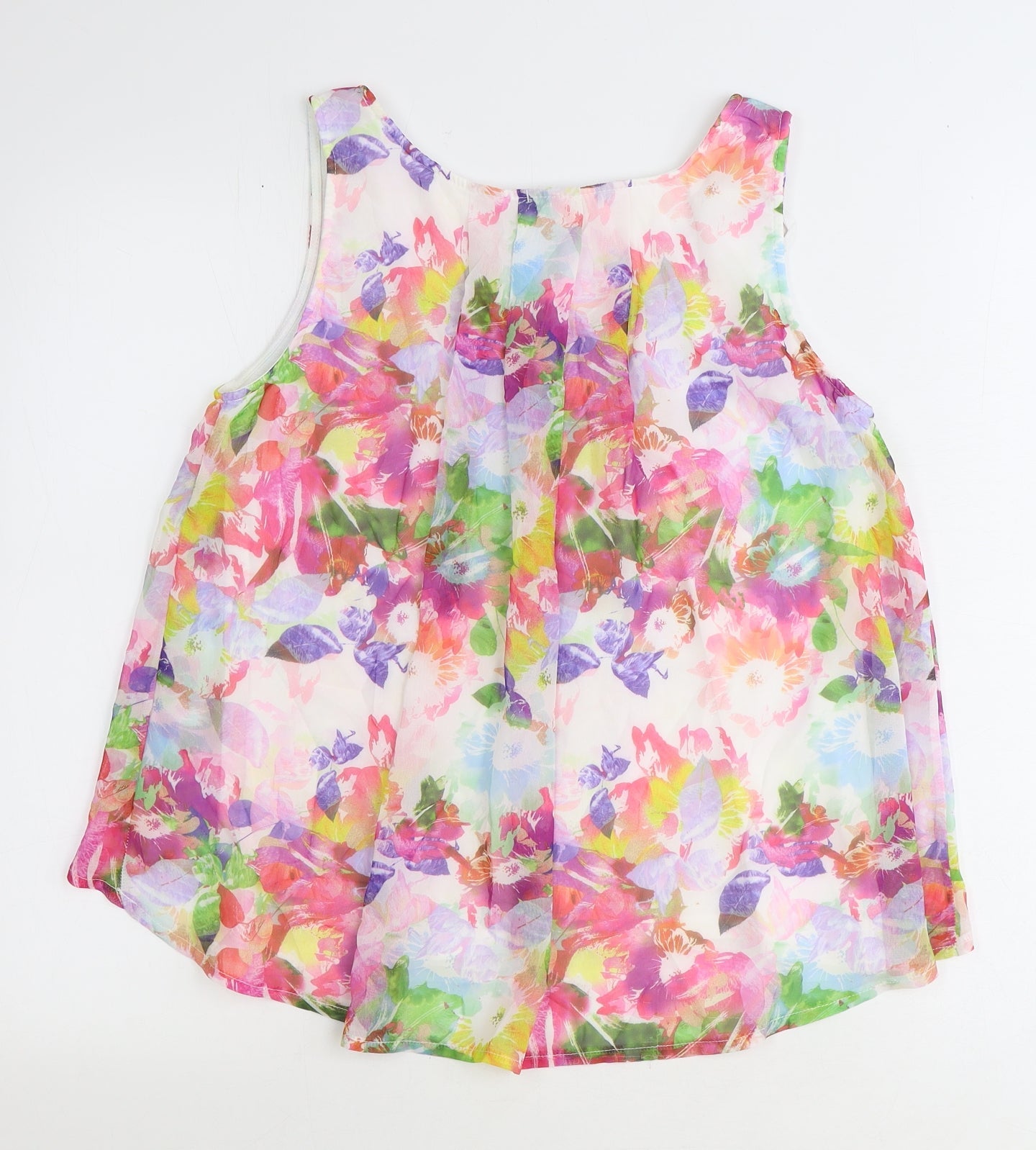 Preworn Womens Multicoloured Floral Polyester Basic Tank Size L Scoop Neck