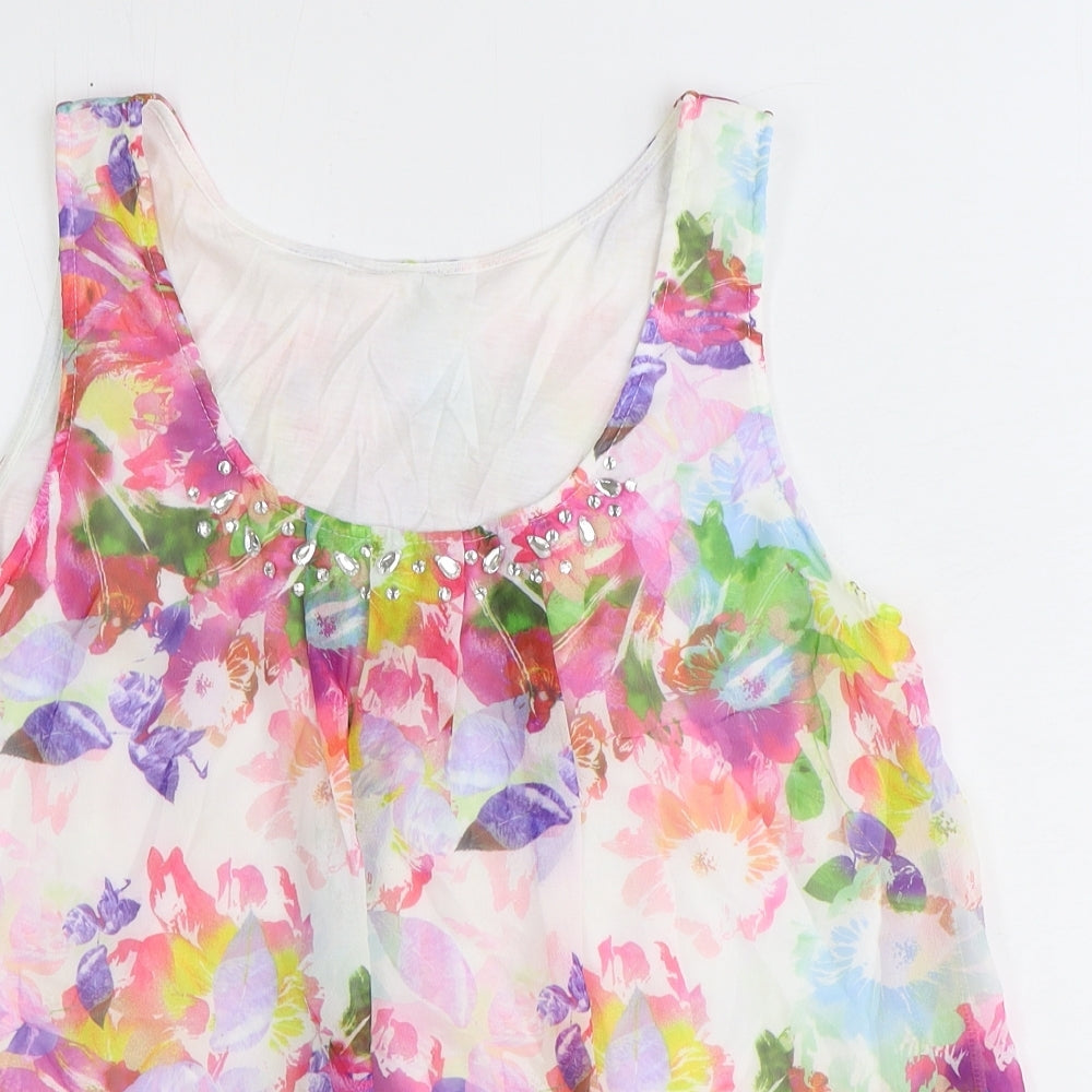 Preworn Womens Multicoloured Floral Polyester Basic Tank Size L Scoop Neck