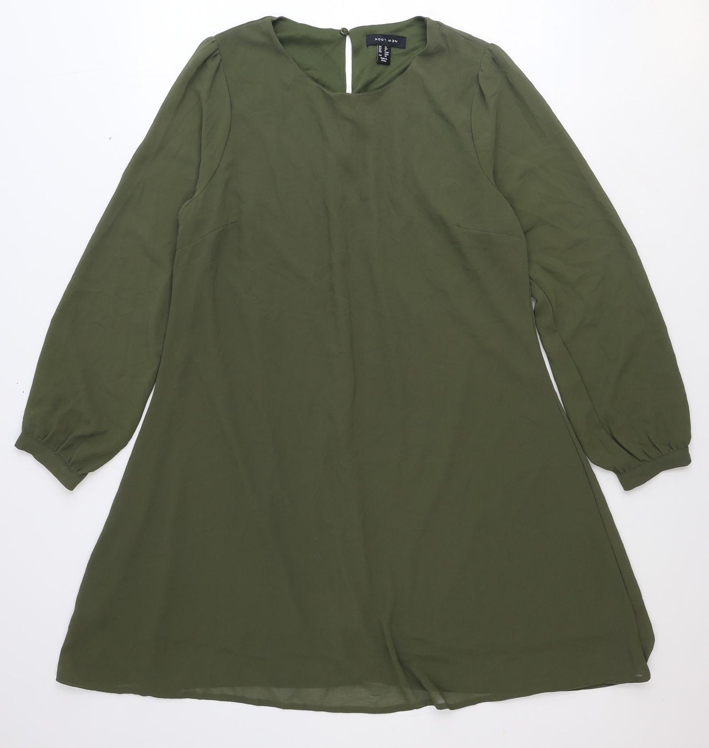 New Look Womens Green Polyester Shift Size 12 Round Neck Button