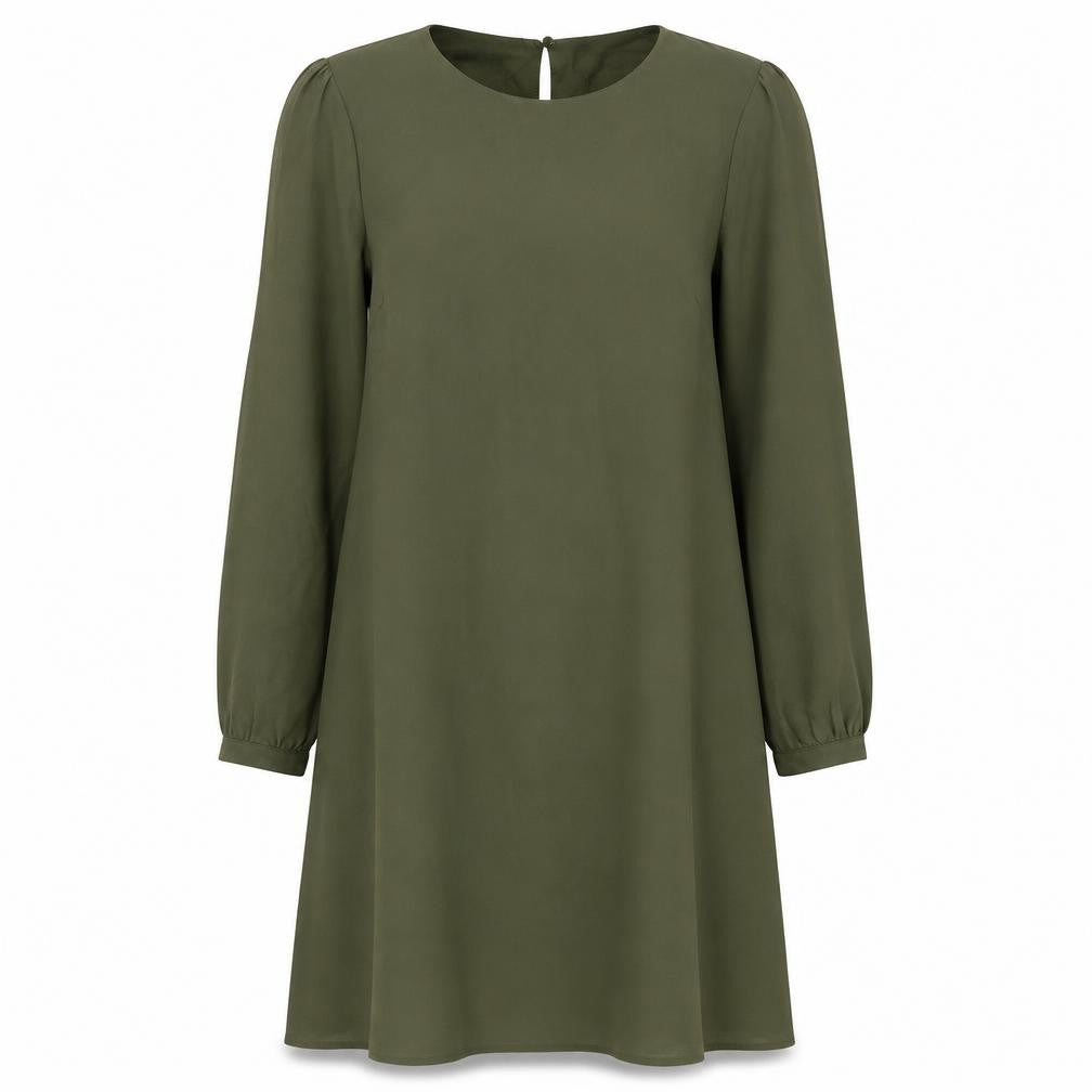 New Look Womens Green Polyester Shift Size 12 Round Neck Button