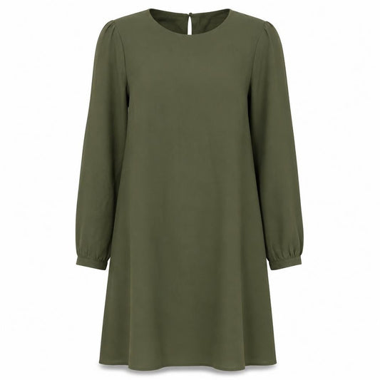New Look Womens Green Polyester Shift Size 12 Round Neck Button