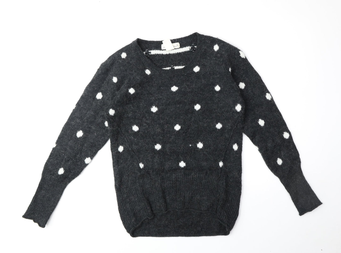 H&M Womens Grey Scoop Neck Polka Dot Acrylic Pullover Jumper Size XS
