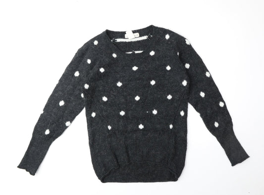H&M Womens Grey Scoop Neck Polka Dot Acrylic Pullover Jumper Size XS