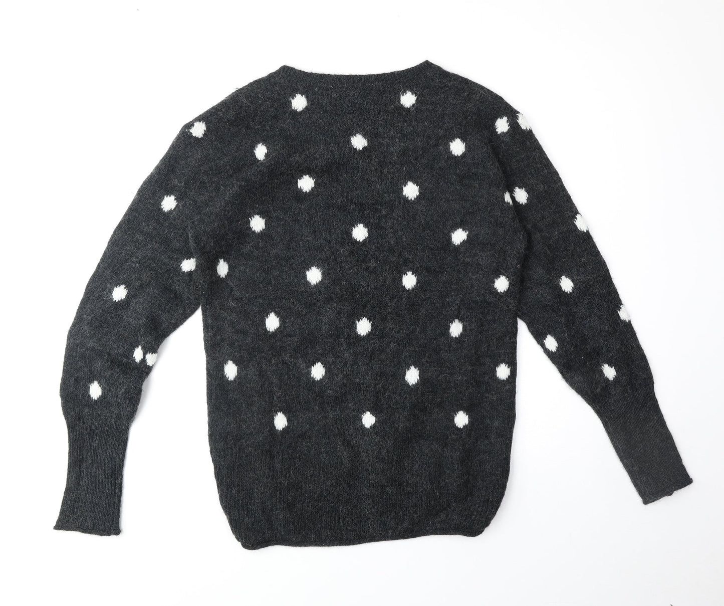 H&M Womens Grey Scoop Neck Polka Dot Acrylic Pullover Jumper Size XS