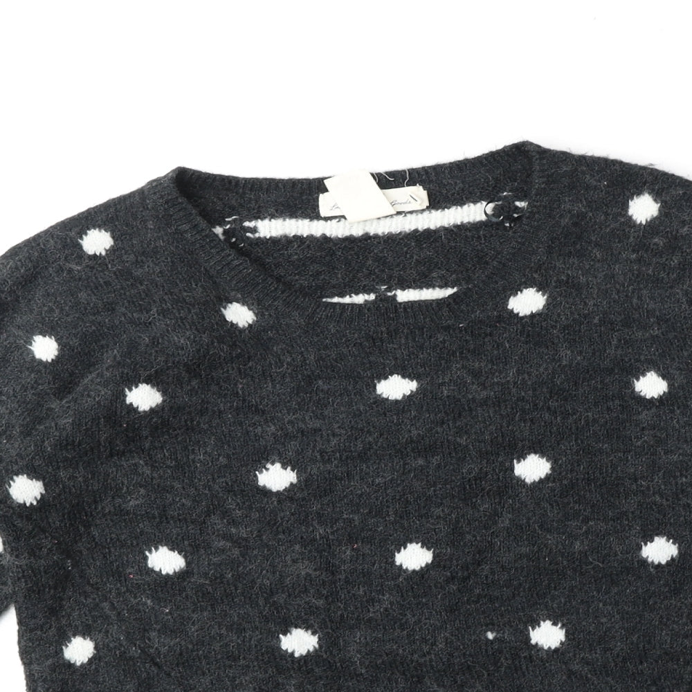 H&M Womens Grey Scoop Neck Polka Dot Acrylic Pullover Jumper Size XS