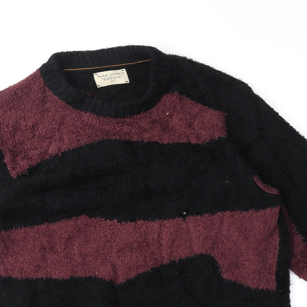 Nudie Jeans Co Womens Black Round Neck Geometric Cotton Pullover Jumper Size XS