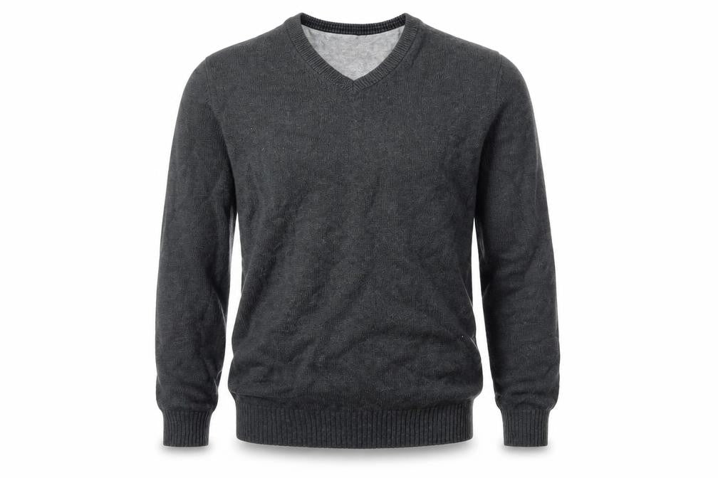 Maine Mens Grey V-Neck Cotton Pullover Jumper Size M