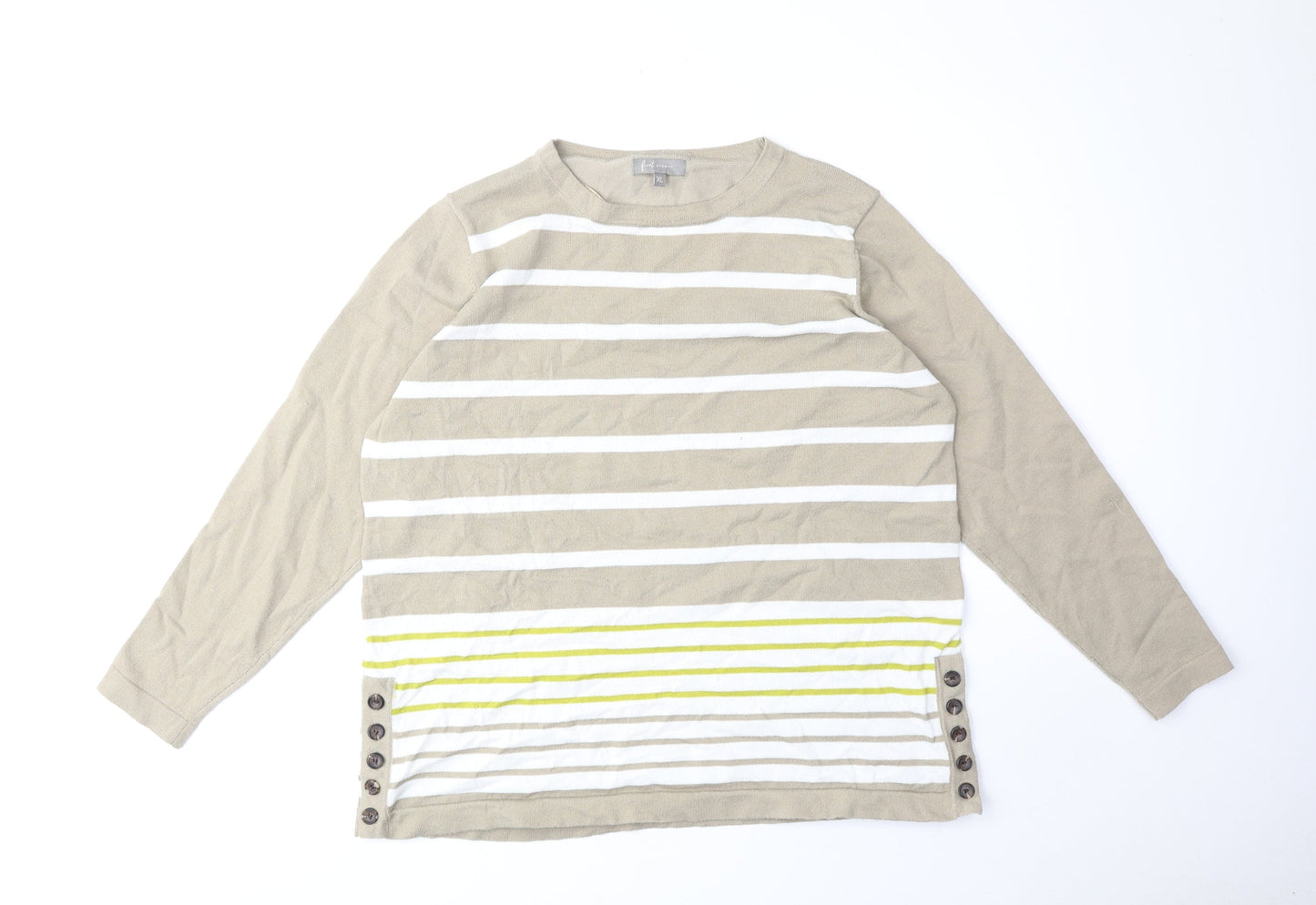 First Avenue Womens Beige Scoop Neck Striped Polyester Pullover Jumper Size XL