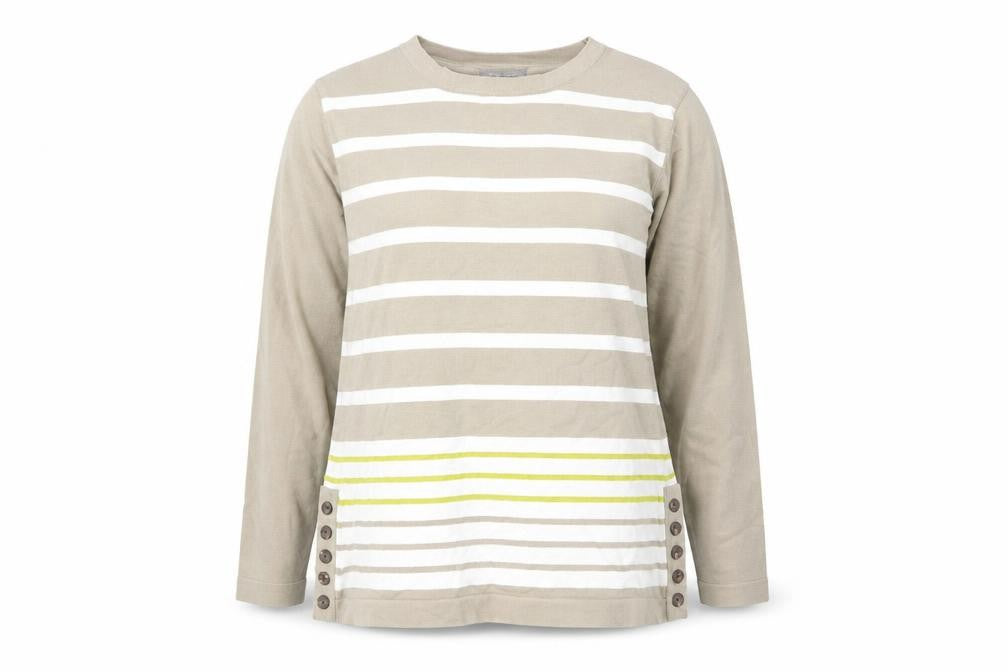 First Avenue Womens Beige Scoop Neck Striped Polyester Pullover Jumper Size XL