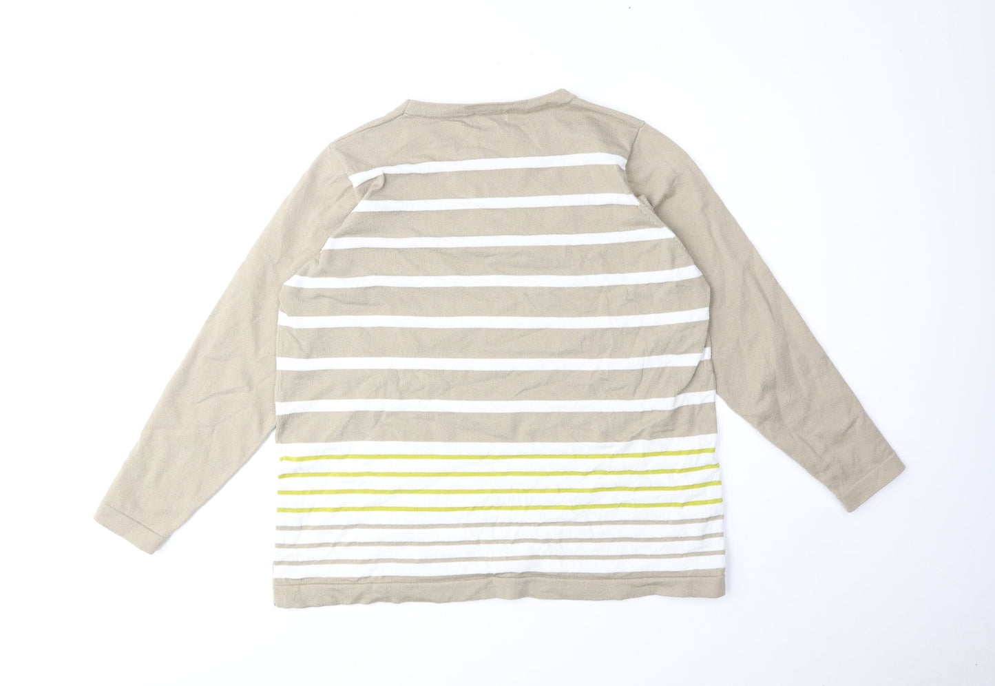 First Avenue Womens Beige Scoop Neck Striped Polyester Pullover Jumper Size XL