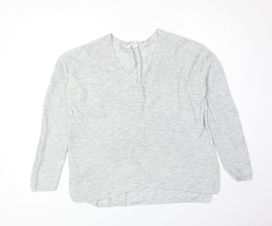 H&M Womens Grey Acrylic Basic T-Shirt Size S V-Neck