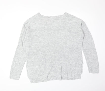 H&M Womens Grey Acrylic Basic T-Shirt Size S V-Neck