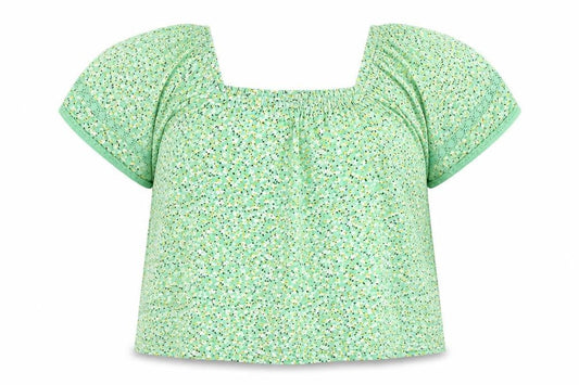 Marks and Spencer Womens Green Floral Viscose Cropped Blouse Size 16 Round Neck