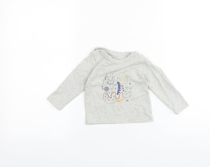 Preloved mamas & papas Grey 100% Cotton Basic T-Shirt Size 3-6 Months Round Neck Snap - Front