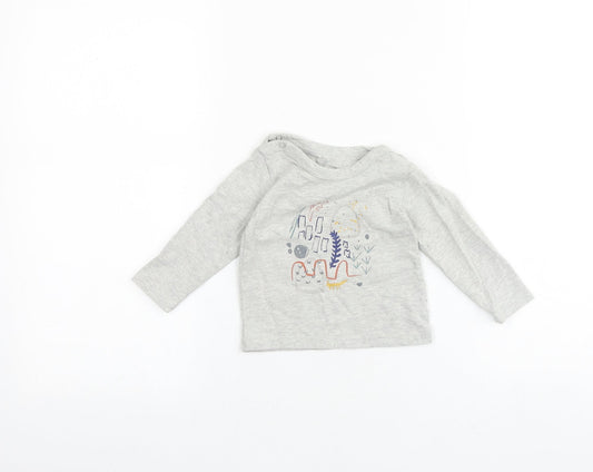 mamas & papas Grey 100% Cotton Basic T-Shirt Size 3-6 Months Round Neck Snap