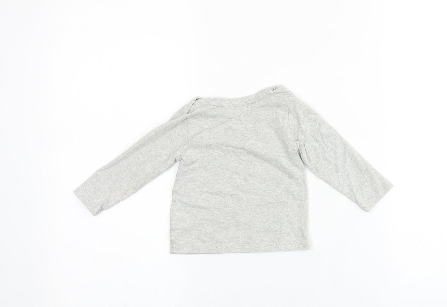 mamas & papas Grey 100% Cotton Basic T-Shirt Size 3-6 Months Round Neck Snap