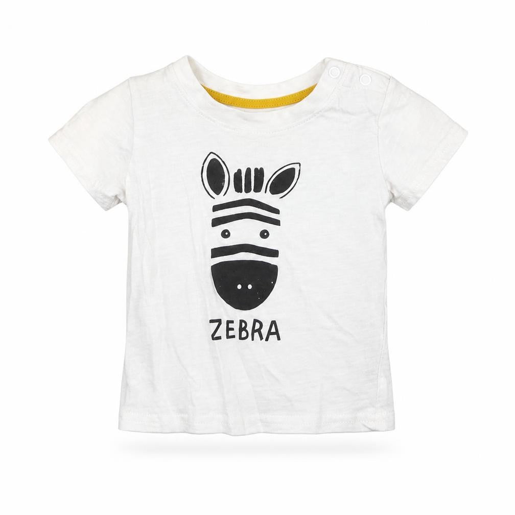 Primark Baby White 100% Cotton Basic T-Shirt Size 3-6 Months Round Neck Pullover - Zebra