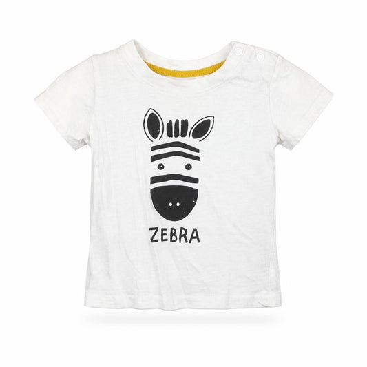 Primark Baby White 100% Cotton Basic T-Shirt Size 3-6 Months Round Neck Pullover - Zebra