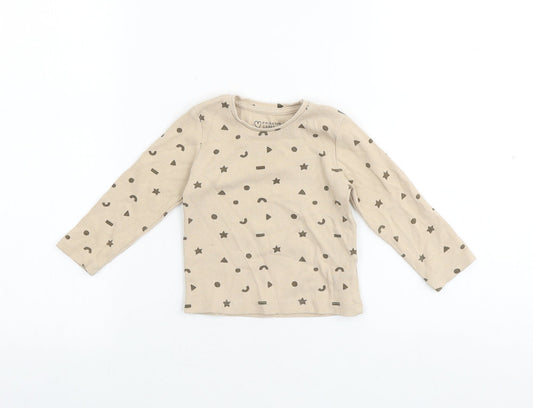 Primark Baby Beige Geometric 100% Cotton Basic T-Shirt Size 12-18 Months Round Neck Pullover