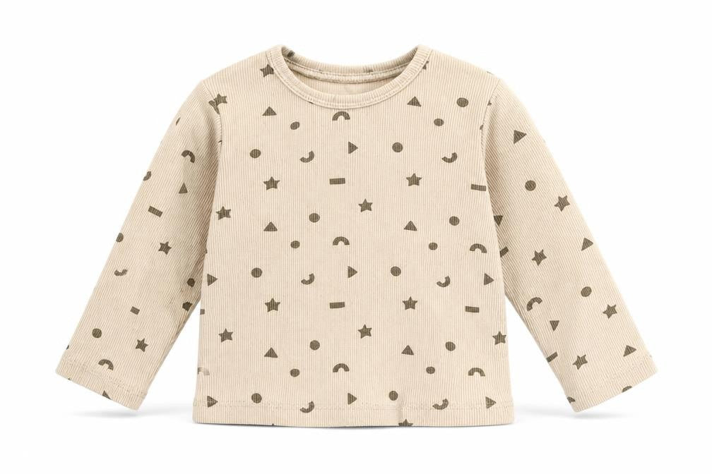 Primark Baby Beige Geometric 100% Cotton Basic T-Shirt Size 12-18 Months Round Neck Pullover