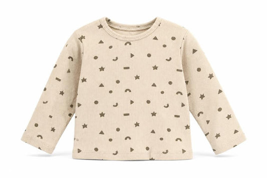 Primark Baby Beige Geometric 100% Cotton Basic T-Shirt Size 12-18 Months Round Neck Pullover