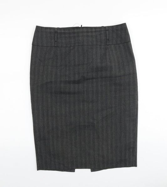 Zara Womens Grey Striped Polyester Straight & Pencil Skirt Size L Zip