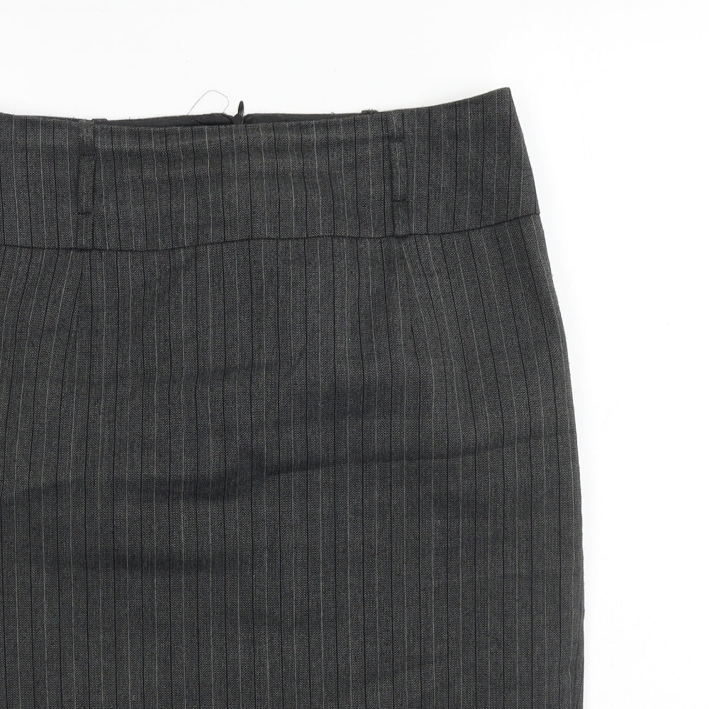 Zara Womens Grey Striped Polyester Straight & Pencil Skirt Size L Zip