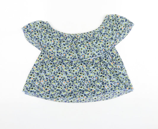 Topshop Womens Blue Floral Viscose Basic Blouse Size 6 Off the Shoulder - Bardot
