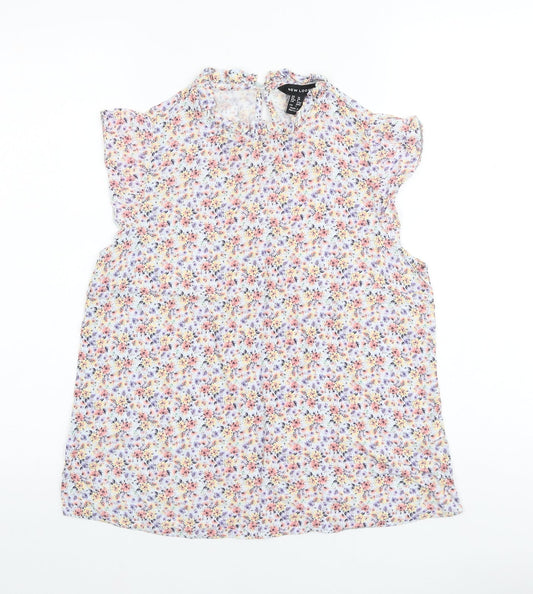 New Look Womens Multicoloured Floral Viscose Basic Blouse Size 10 Round Neck